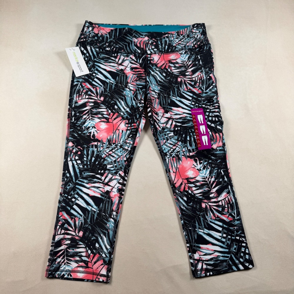 Marika Sport Womens XL 16-18 Capri Leggings NWT Peach Palm Tropical Workout